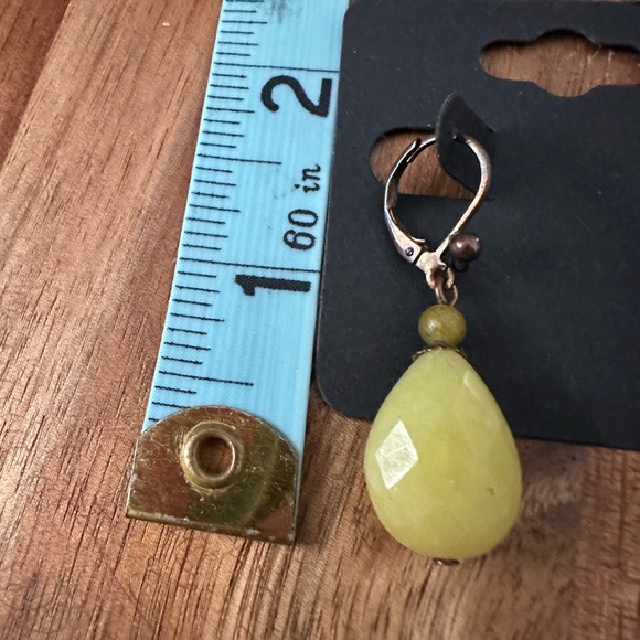 Green Oval Faceted Resin & Jade Bead Lever Back Earrings.  Copper Tone - Picture 3 of 3